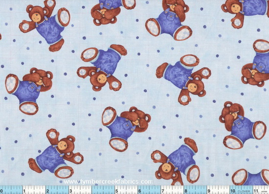 Billy Bear Tumbles Blue Tossed Fabric <font color=Red> SALE
